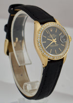 Ladies Rolex DateJust President 26mm Diamond Yellow Gold Black Leather 6917