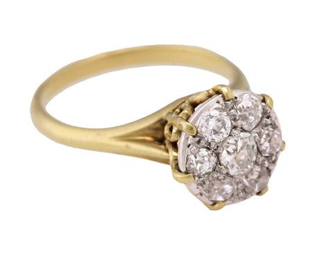 Vintage Art Deco 14K Yellow Gold 0.82ctw G-H SI2-I1 Diamond Cluster Ring EGL USA