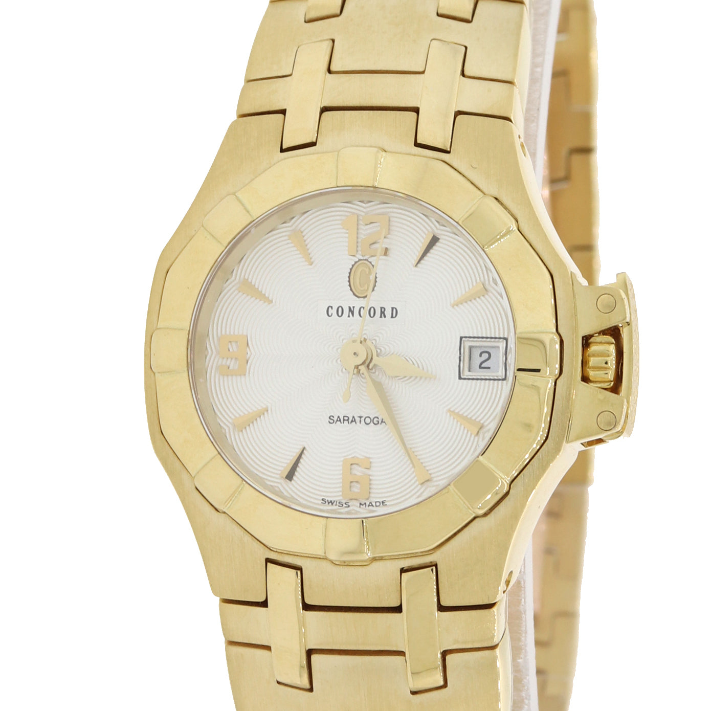 MINT Ladies Concord Saratoga Solid 18k Yellow Gold 25mm Quartz Watch B&P Y8