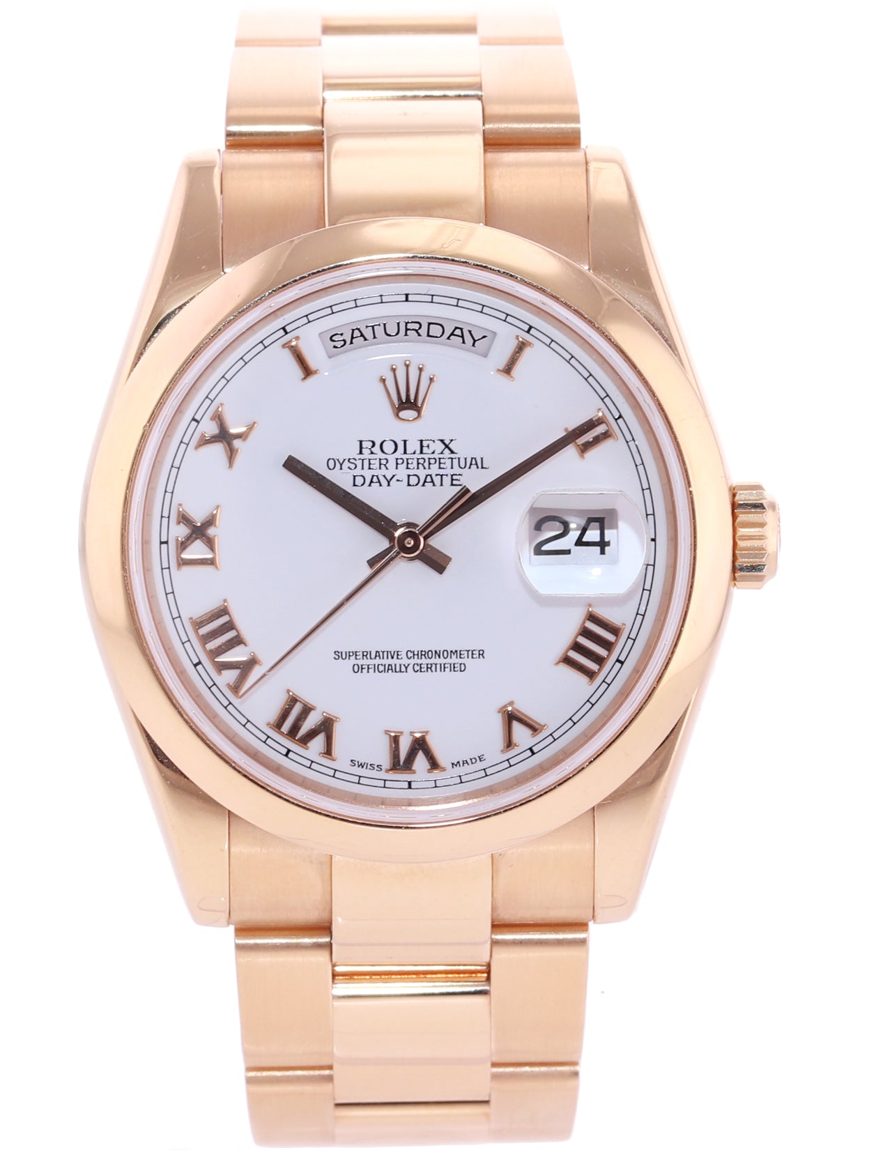 2001 Rolex President Day Date Rose Gold 118205 White Roman Modern Watch Box