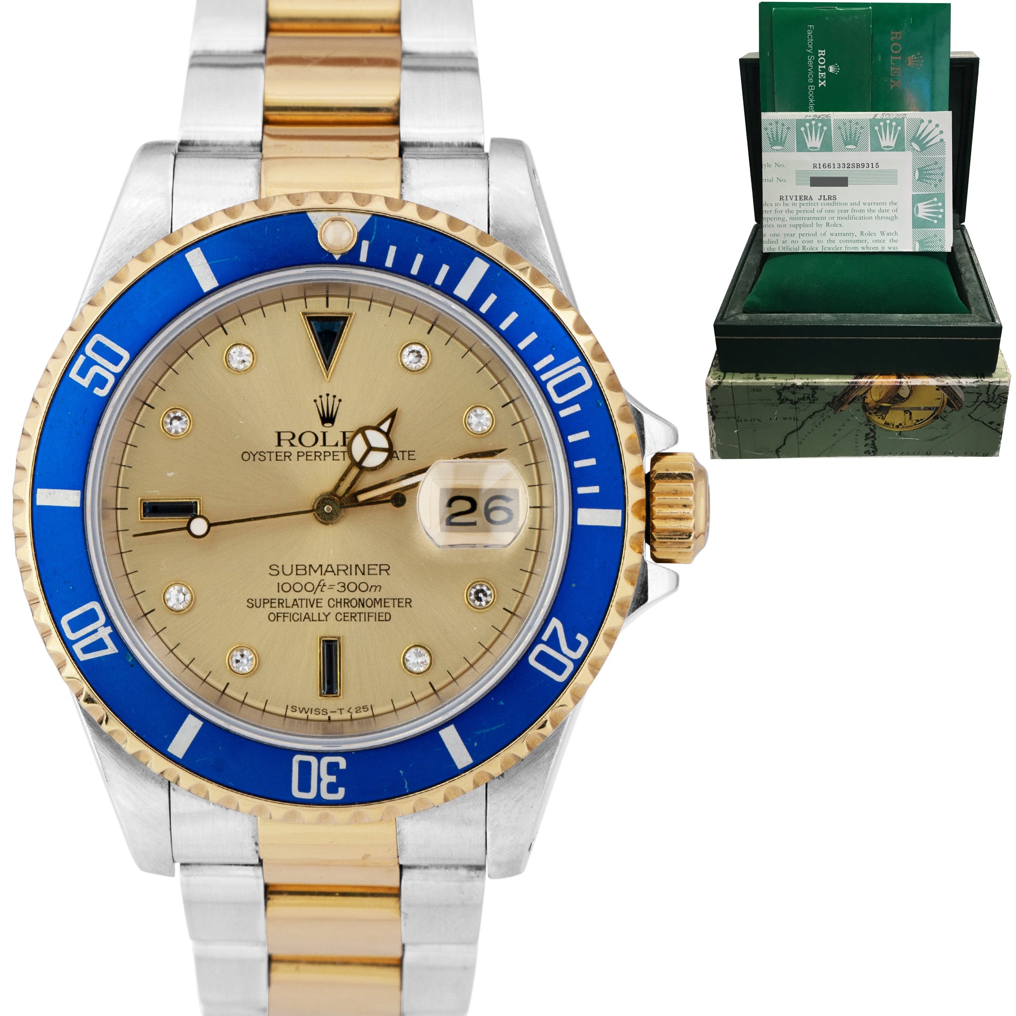 Rolex Submariner Date Two-Tone Gold Stainless Serti Champagne Watch 16