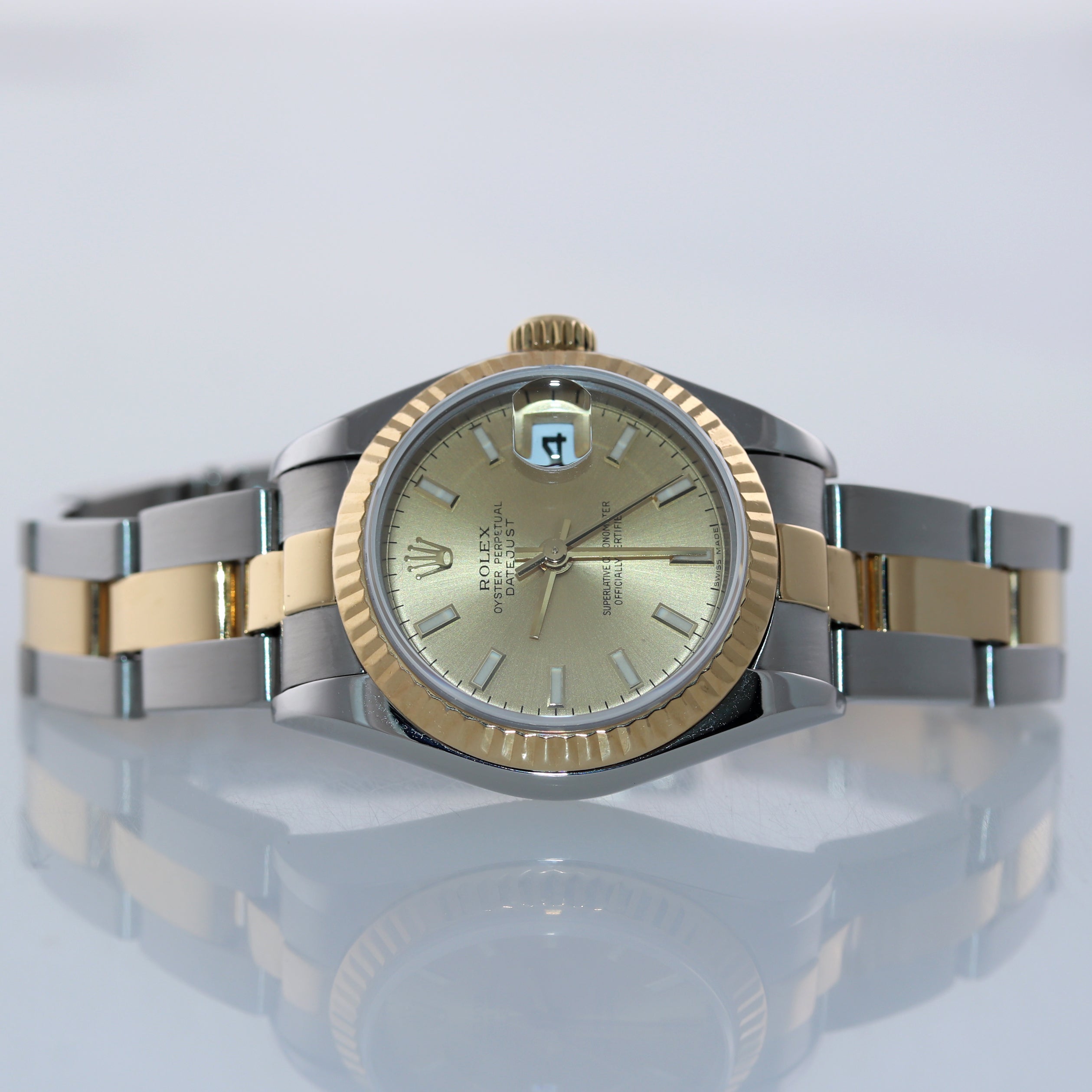 Ladies Rolex DateJust 79173 Champagne Oyster Two-Tone Gold 26mm Watch Box