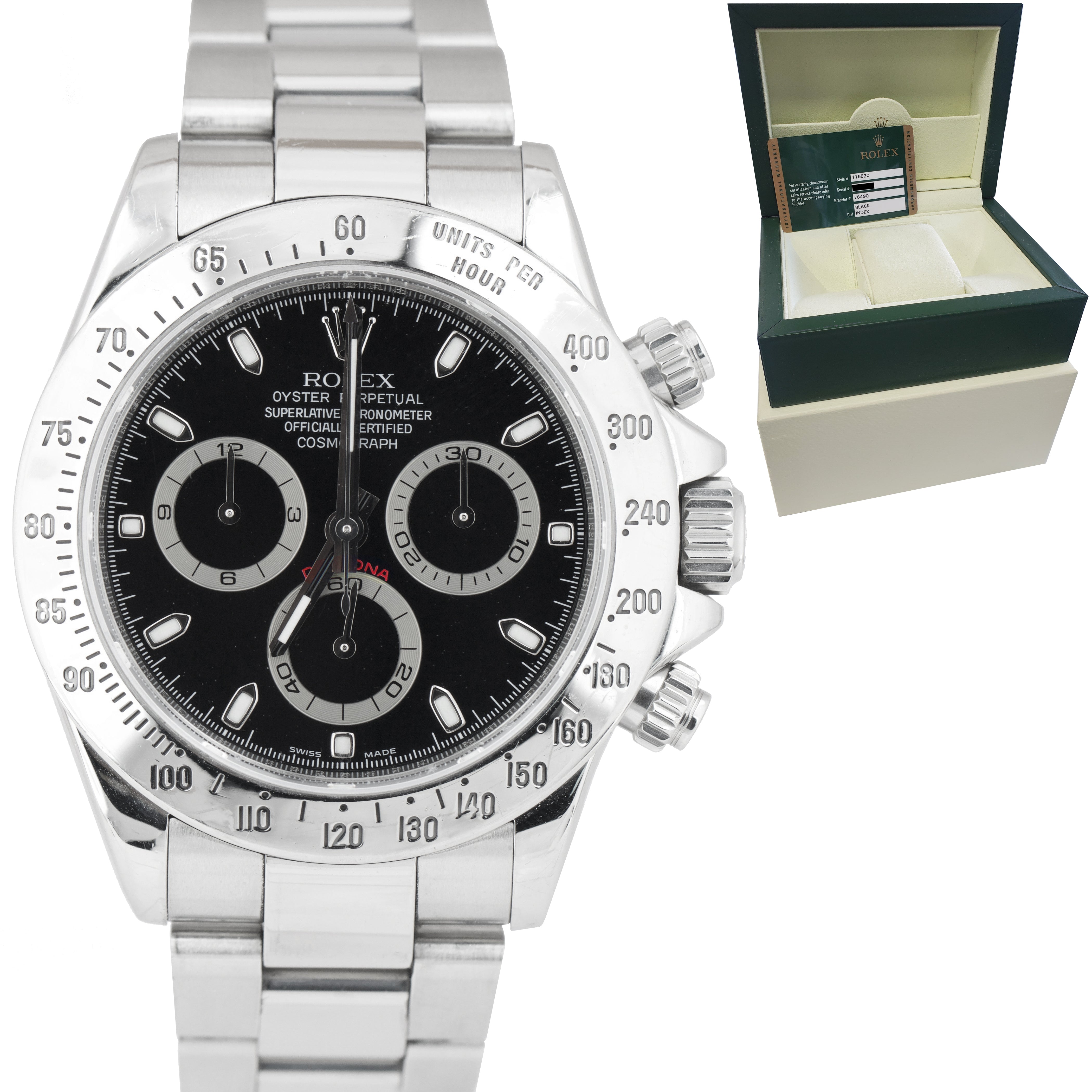 Men's Rolex Daytona Cosmograph Black REHAUT Stainless Steel 40mm Watch 116520