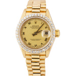 Rolex DateJust President 26 Champagne DIAMOND BEZEL Yellow Gold Watch 69178 BOX