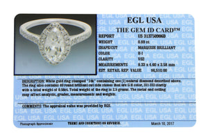 Ladies Modern 1.47ctw Marquise Damond 14K White Gold Engagement Ring EGL USA