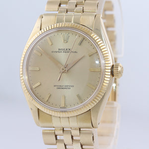 Rolex Oyster Perpetual 6567 Solid 14k Yellow Gold 34mm Champagne Dial Watch