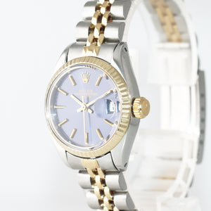 2019 Service Ladies Rolex 26mm 6917 Two Tone Gold Steel Blue Stick Dial Watch