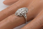 Ladies Antique Art Deco 14K White Gold 0.08ctw Diamond Filigree Floral Ring