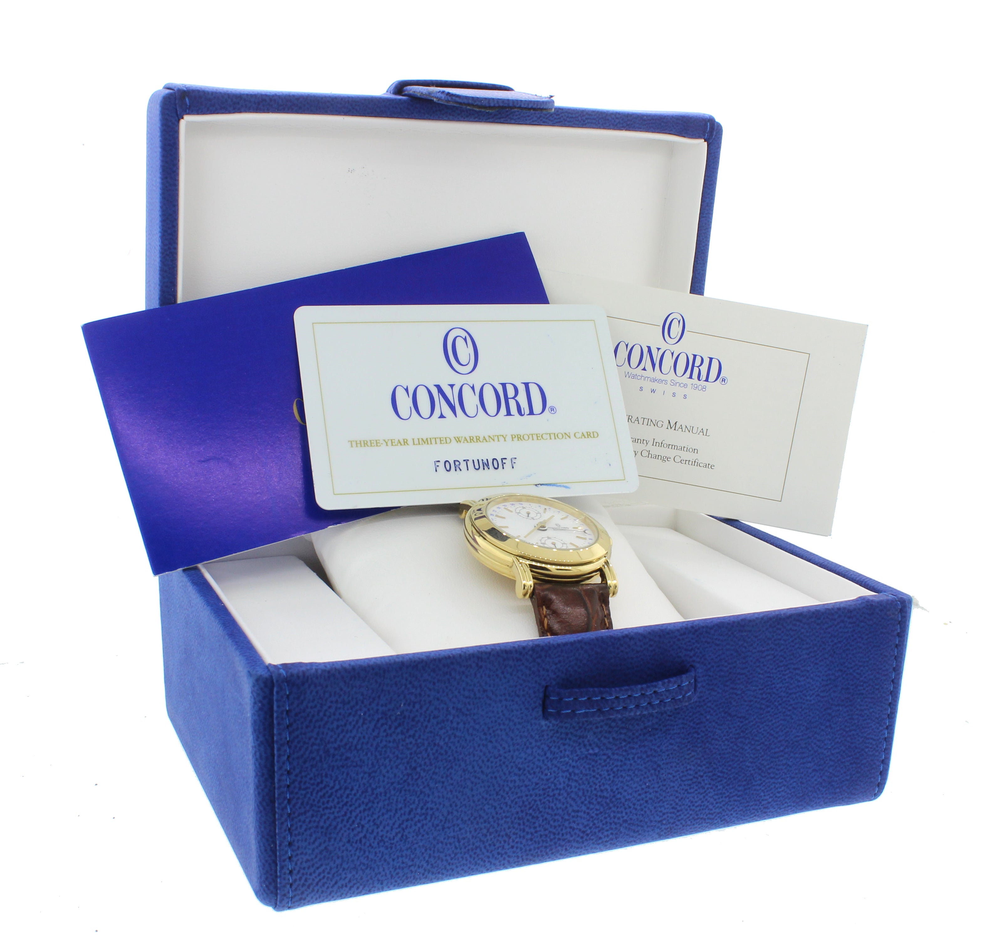 Concord Solid 18k Gold 50B2210 24 Hour Date Automatic 36mm White Watch B&P