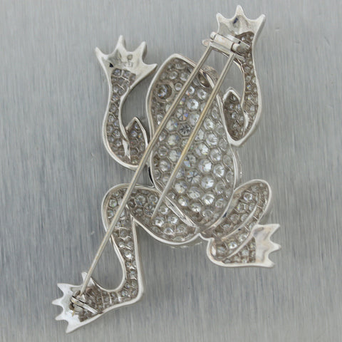 Vintage Estate 18k White Gold 20ctw Diamond Frog Brooch Pin