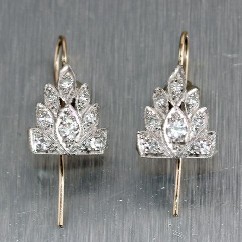 1920's Antique Art Deco Platinum 0.60ctw Diamond Dangle Earrings