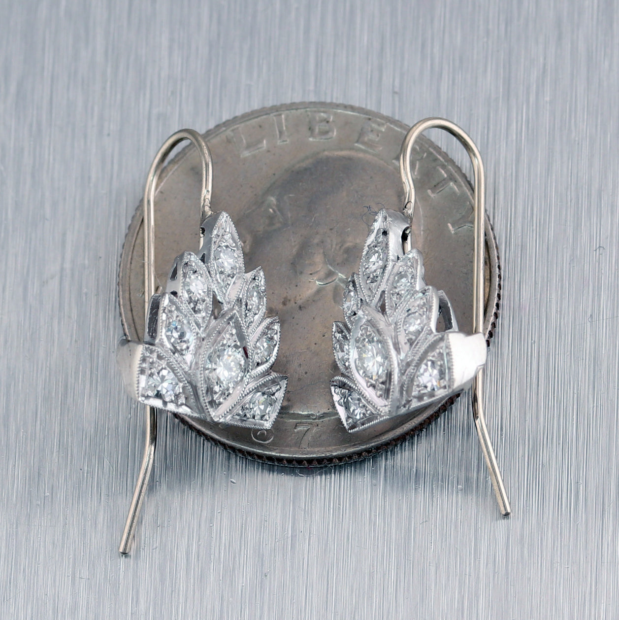 1920's Antique Art Deco Platinum 0.60ctw Diamond Dangle Earrings
