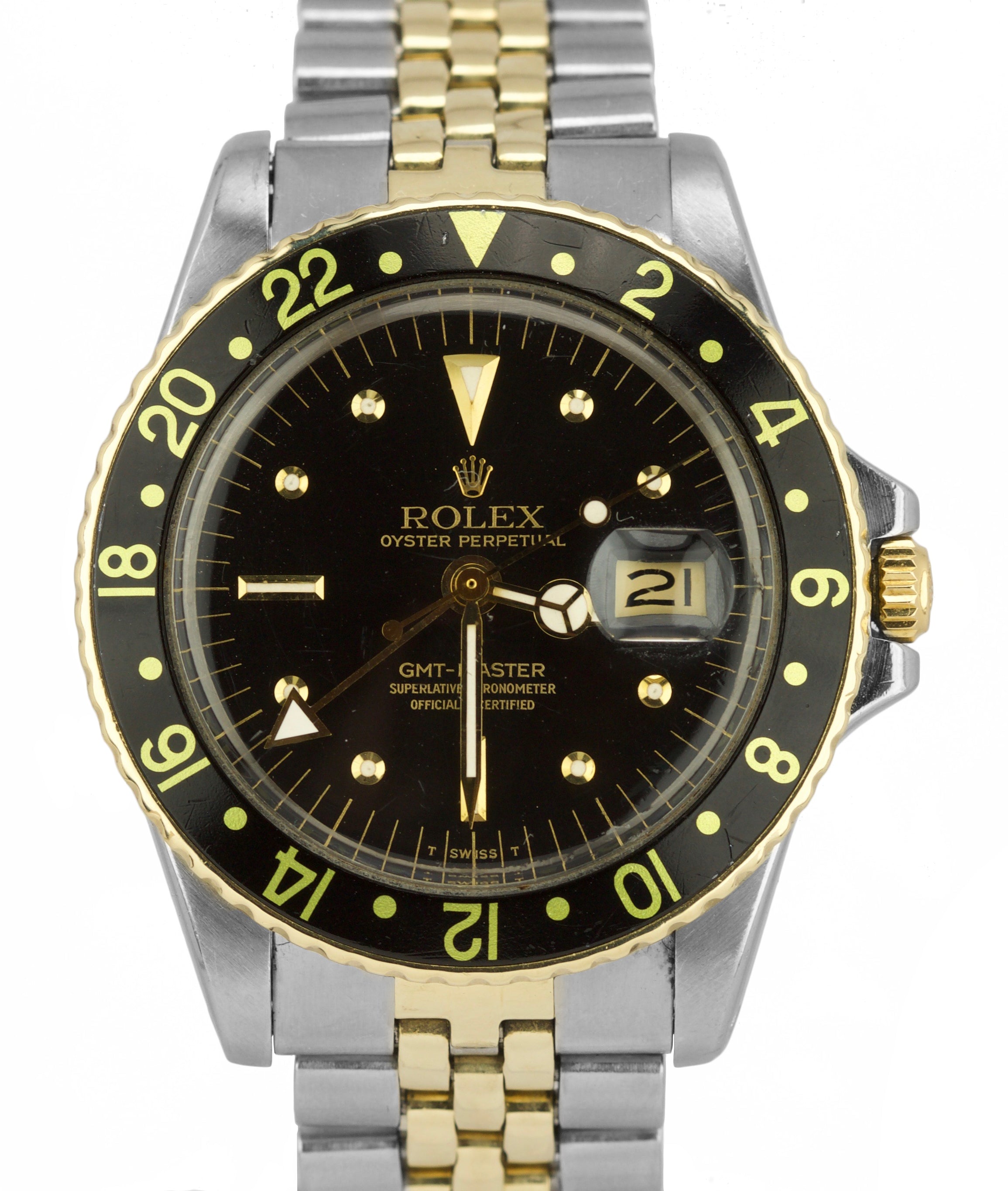 Vintage 1973 ORIGINAL Rolex GMT-Master Black Nipple 1675 Two Tone Gold Watch