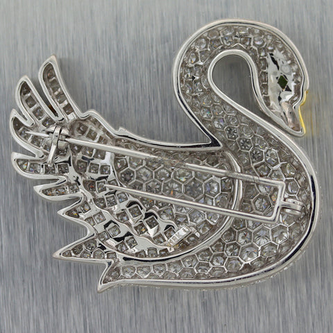 Estate Vintage 18k White Gold 16ctw Diamond Swan Brooch Pin