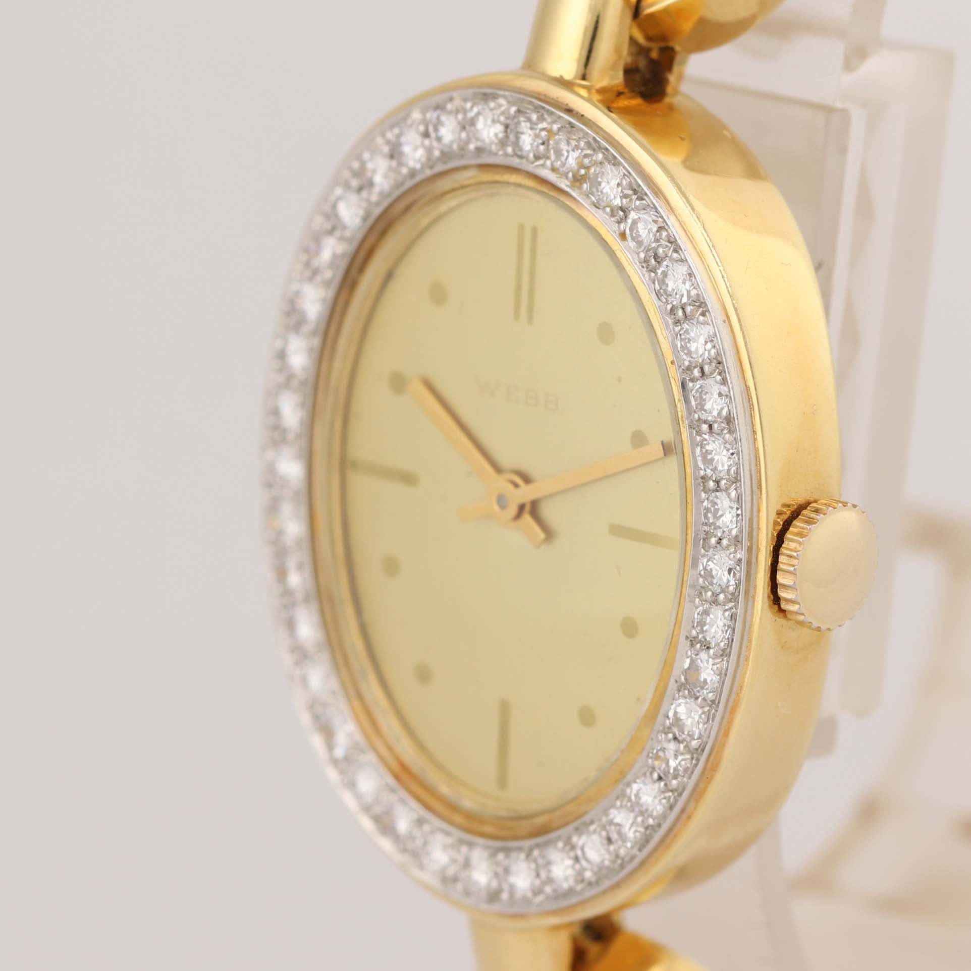 Vintage Ladies David Webb 18k Yellow Gold Platinum Diamond Bracelet Watch N8