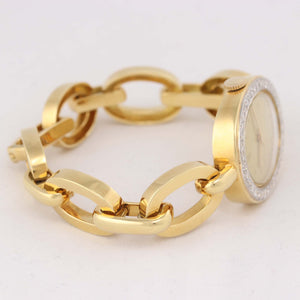 VTG Ladies David Webb 18k Yellow Gold Platinum Diamond Bracelet Oval Watch D8