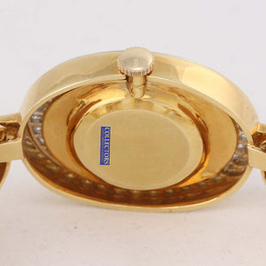 VTG Ladies David Webb 18k Yellow Gold Platinum Diamond Bracelet Oval Watch D8