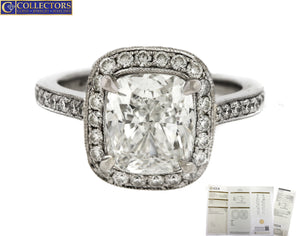GIA Cushion Cut Modified Brilliant 2.51ct Diamond Engagement Ring in Platinum