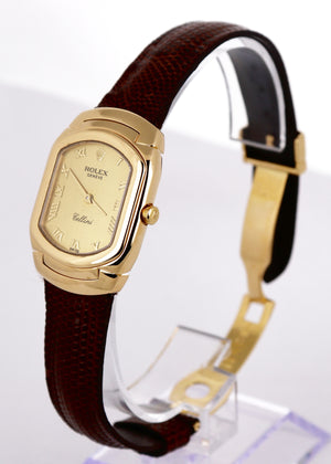 Ladies Vintage Rolex Cellini Geneve 6631 24mm 18K Yellow Gold Leather Watch