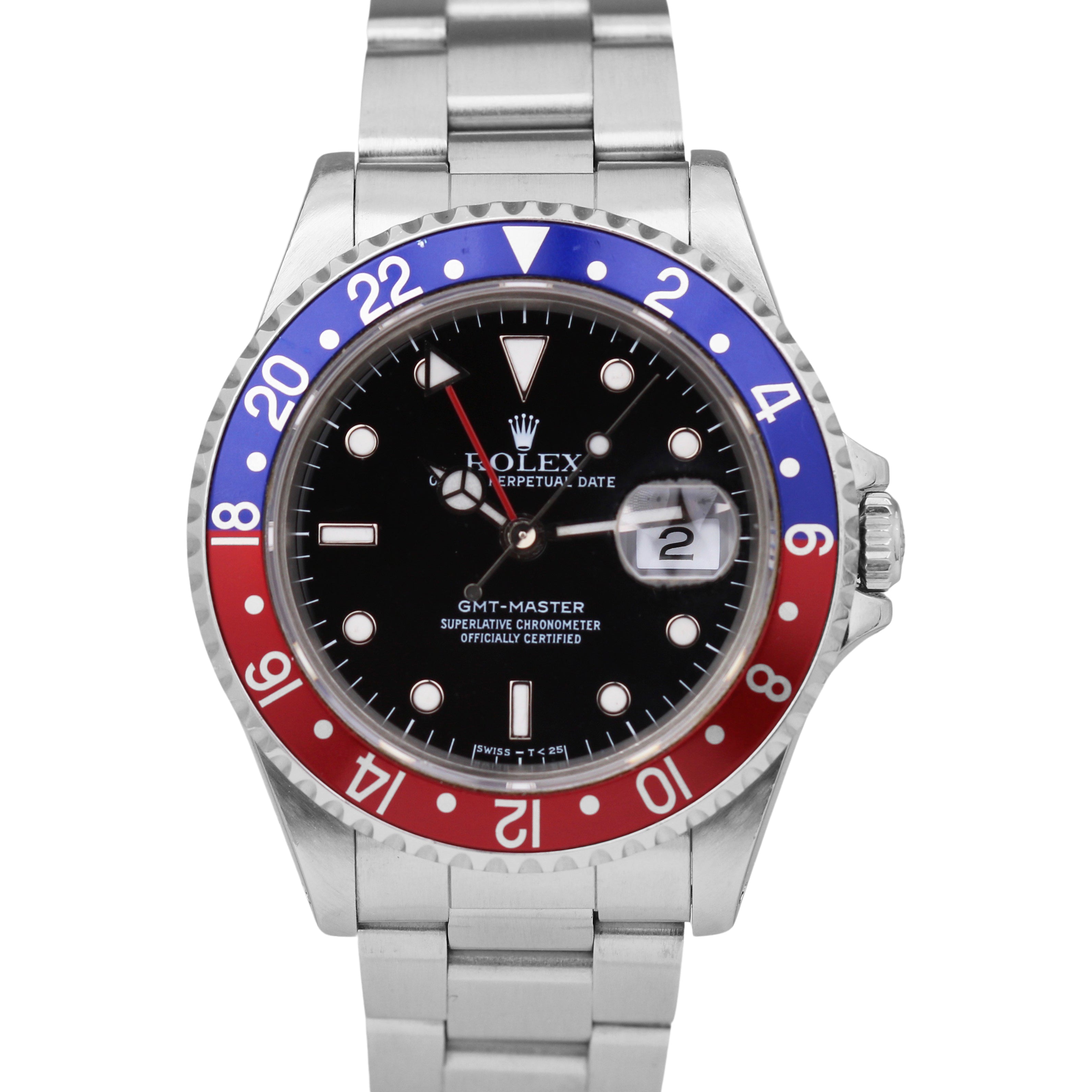 ORIGINAL Rolex GMT-Master 40mm L-Series PEPSI Blue RED 16700 Stainless Watch