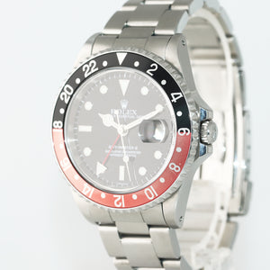 SWISS ONLY Rolex GMT-Master II Coke Serif Red Black Steel 16710 Date 40mm Watch