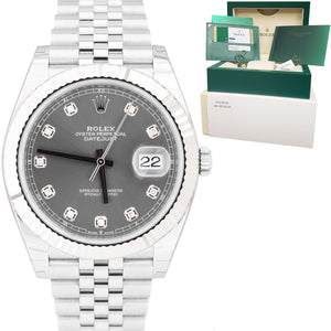 NEW 2020 STICKERED Rolex DateJust 41 Fluted Rhodium Diamond Jubilee Watch 126334