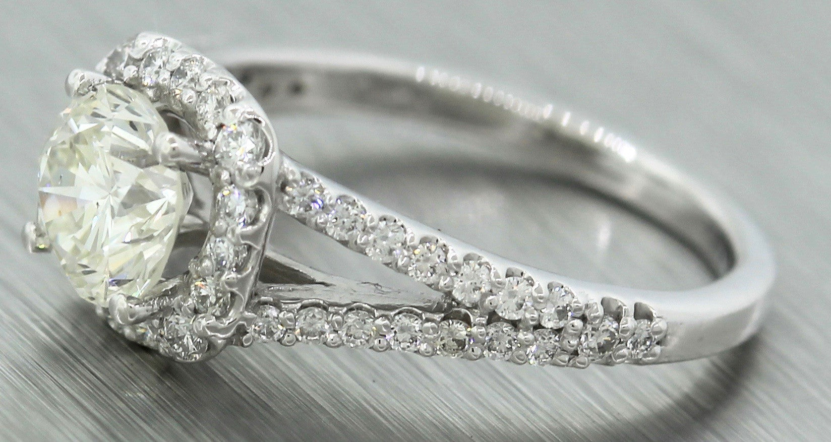Ladies Modern Estate Halo 1.83ctw Round Diamond Platinum Engagement Ring EGL USA