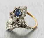 Ladies Victorian 14K Yellow Gold Platinum 1.49ctw Diamond Sapphire Ring EGL USA