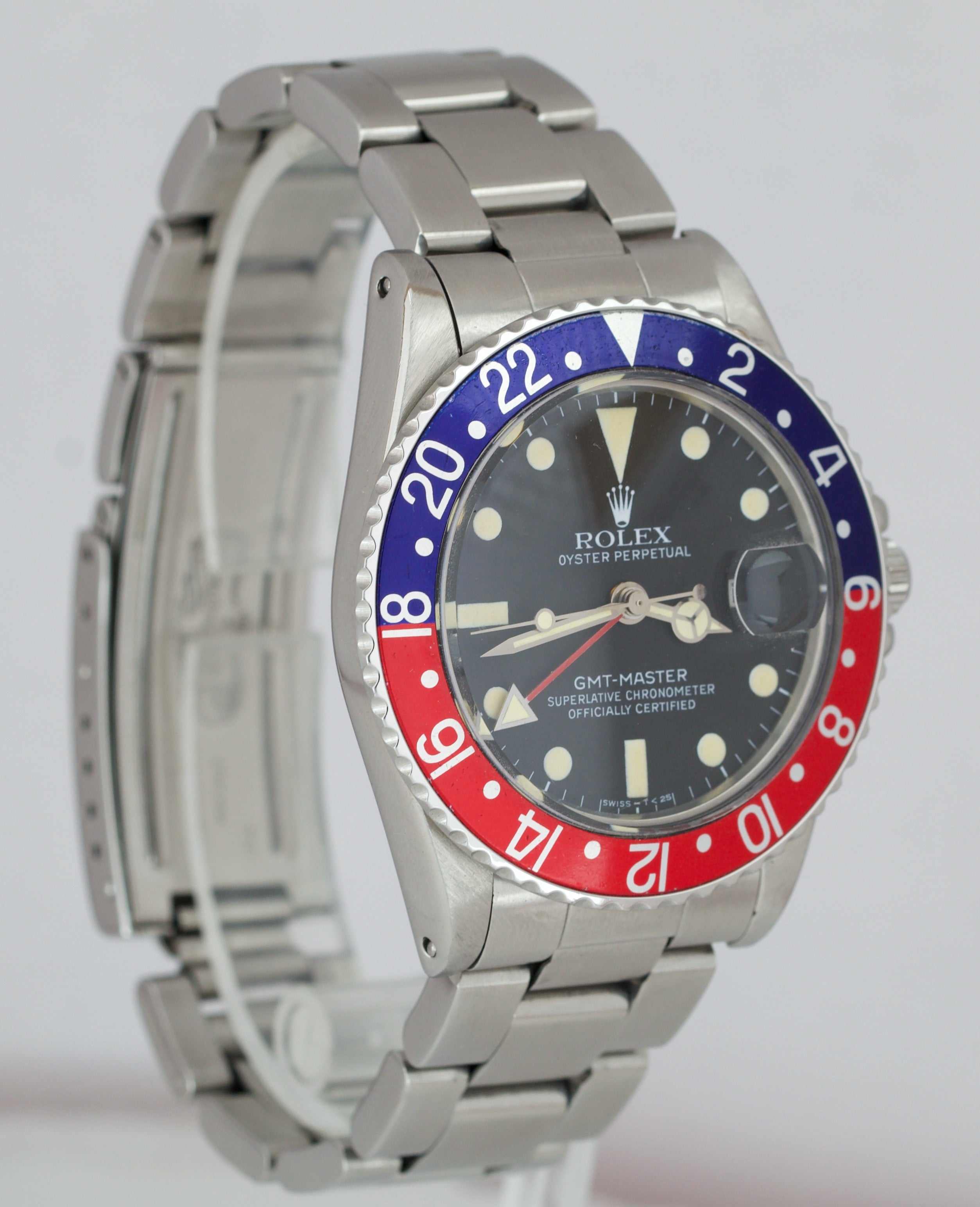 COMPLETE Vintage 1982 Rolex GMT-Master 16750 Pepsi Red Blue Patina CREAMY Watch
