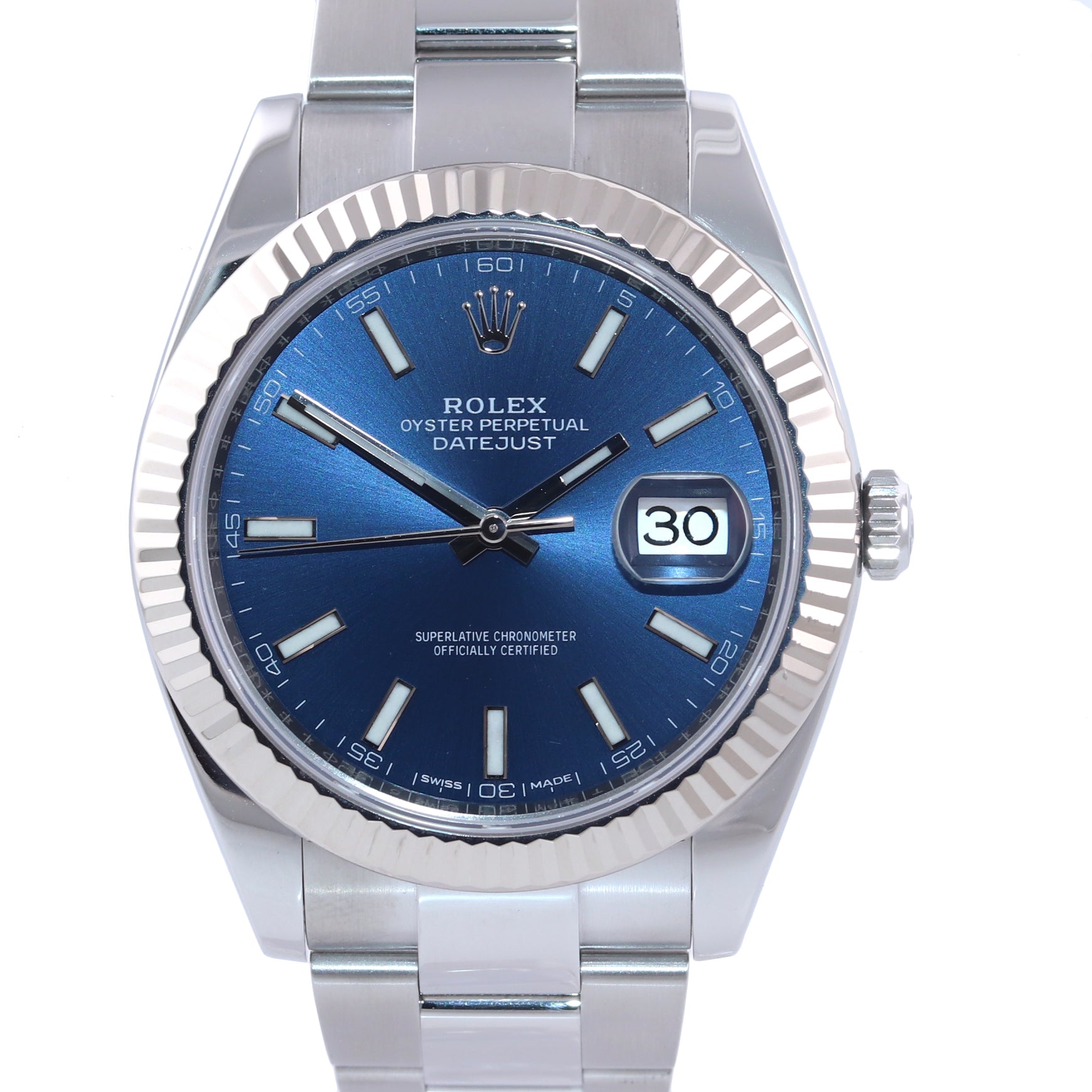 NEW 2020 Rolex DateJust 41 126334 Blue Stick Dial Steel Fluted  Oyster Watch Box
