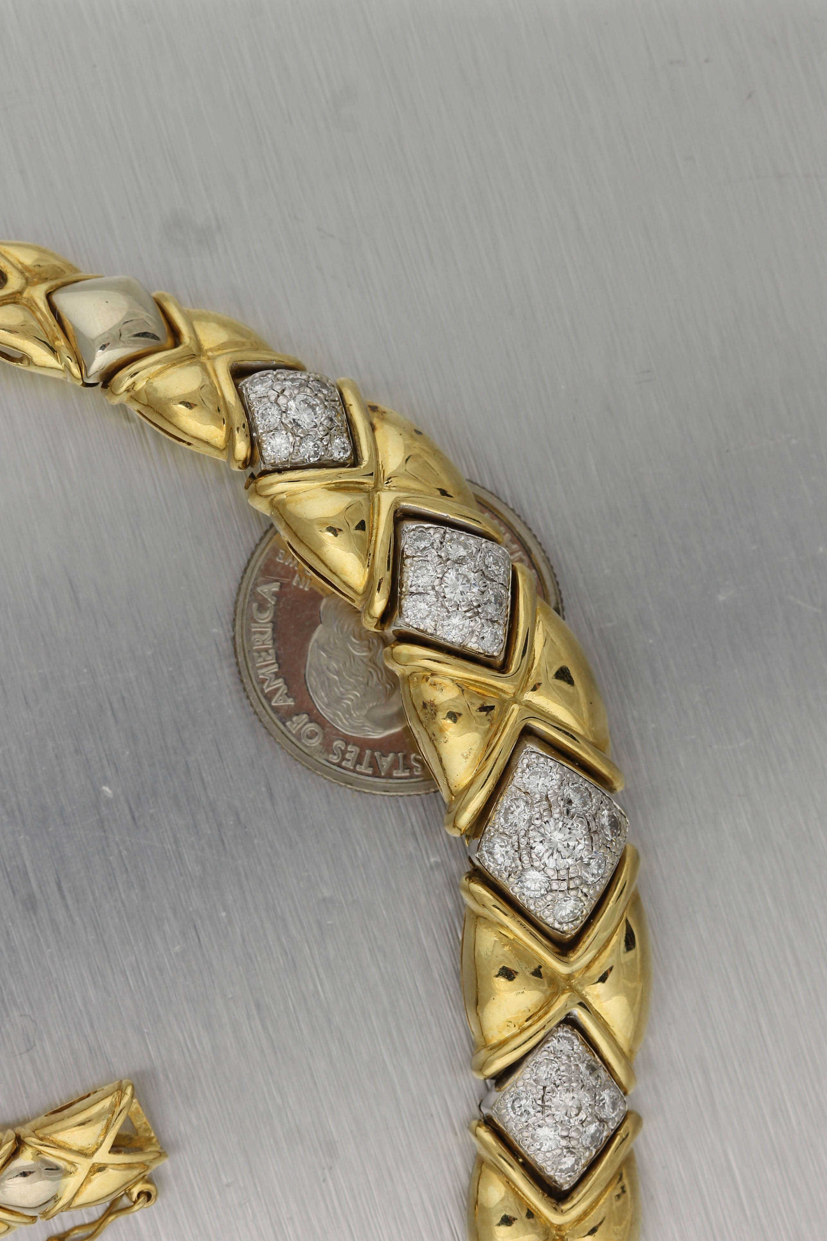 Ladies Italy Garavelli 18K 750 Yellow Gold 2.10ctw Pave Diamond Collar Necklace