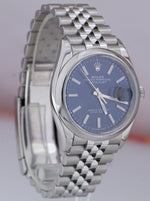 MINT Rolex DateJust 36mm Blue Stick Stainless Steel Smooth Jubilee Watch 126200