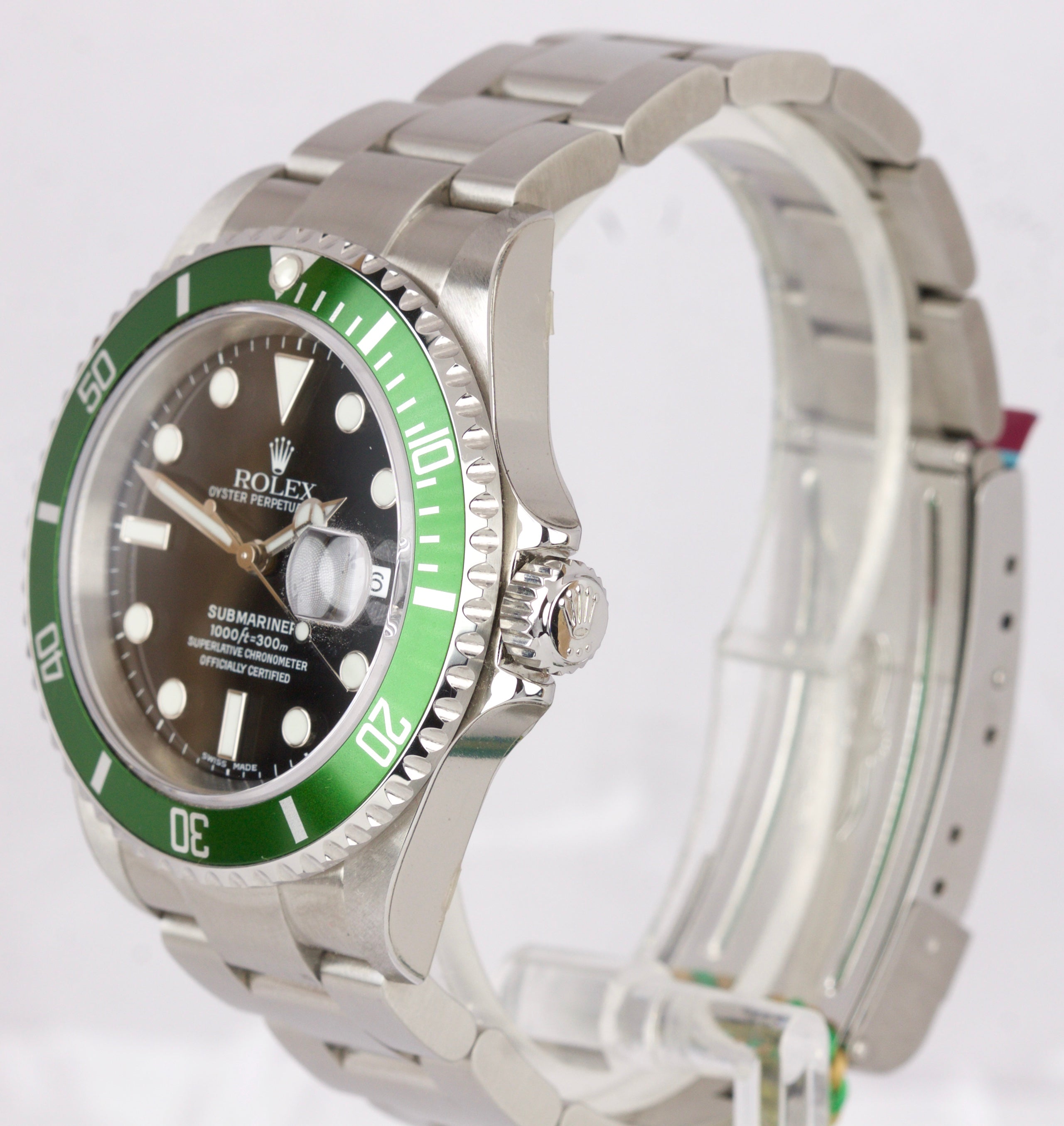 Rolex Anniversary Submariner 16610LV Kermit Flat Four - w/Papers –  Collectors Corner NY