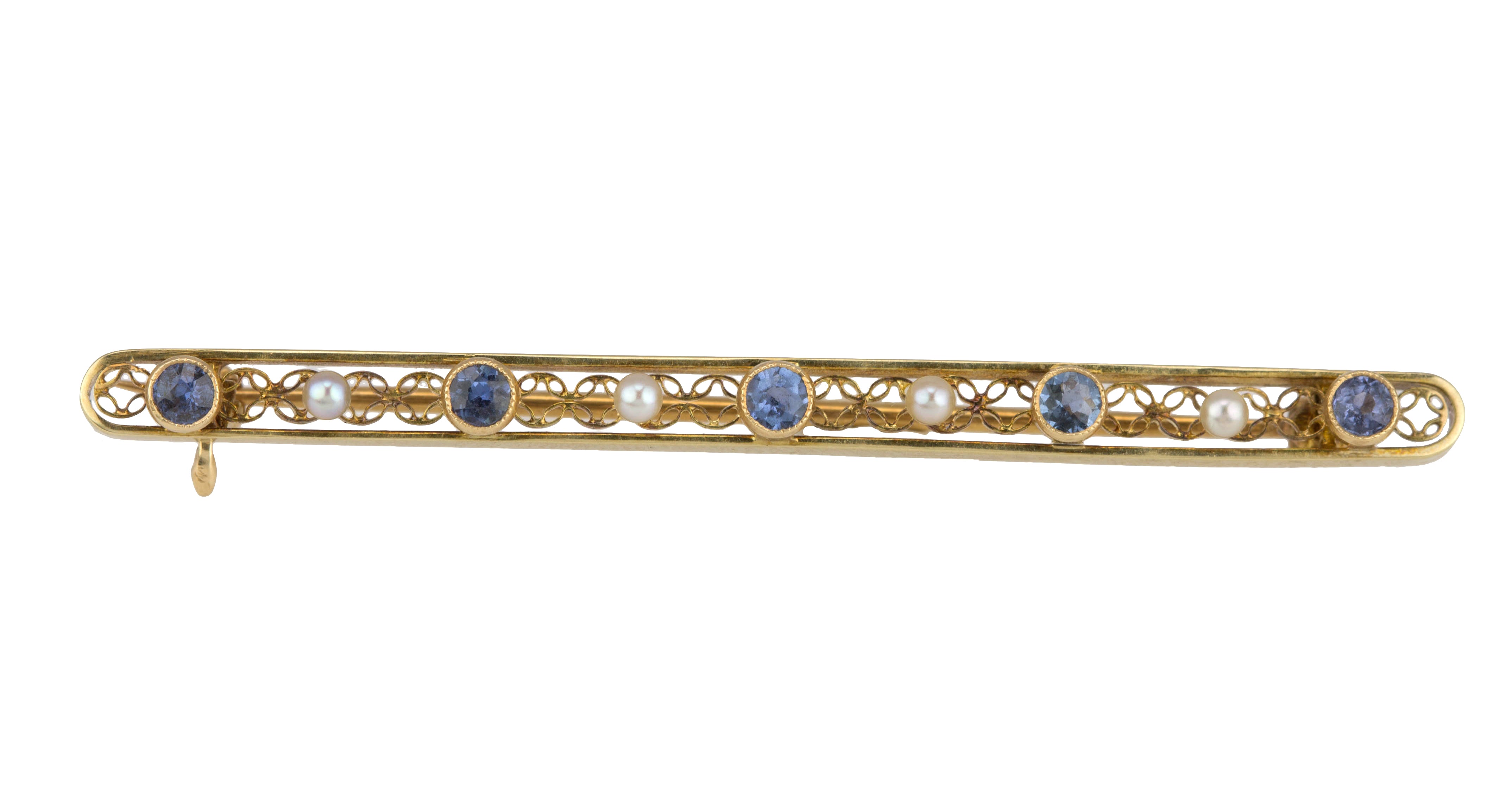 Vintage Brooch Pin Pearl Blue Rhinestone - REMIjewels Vintage Jewelry
