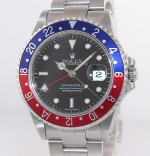 2000 Rolex GMT-Master II Pepsi Steel Blue Red 16710 SEL Oyster Band Watch Box