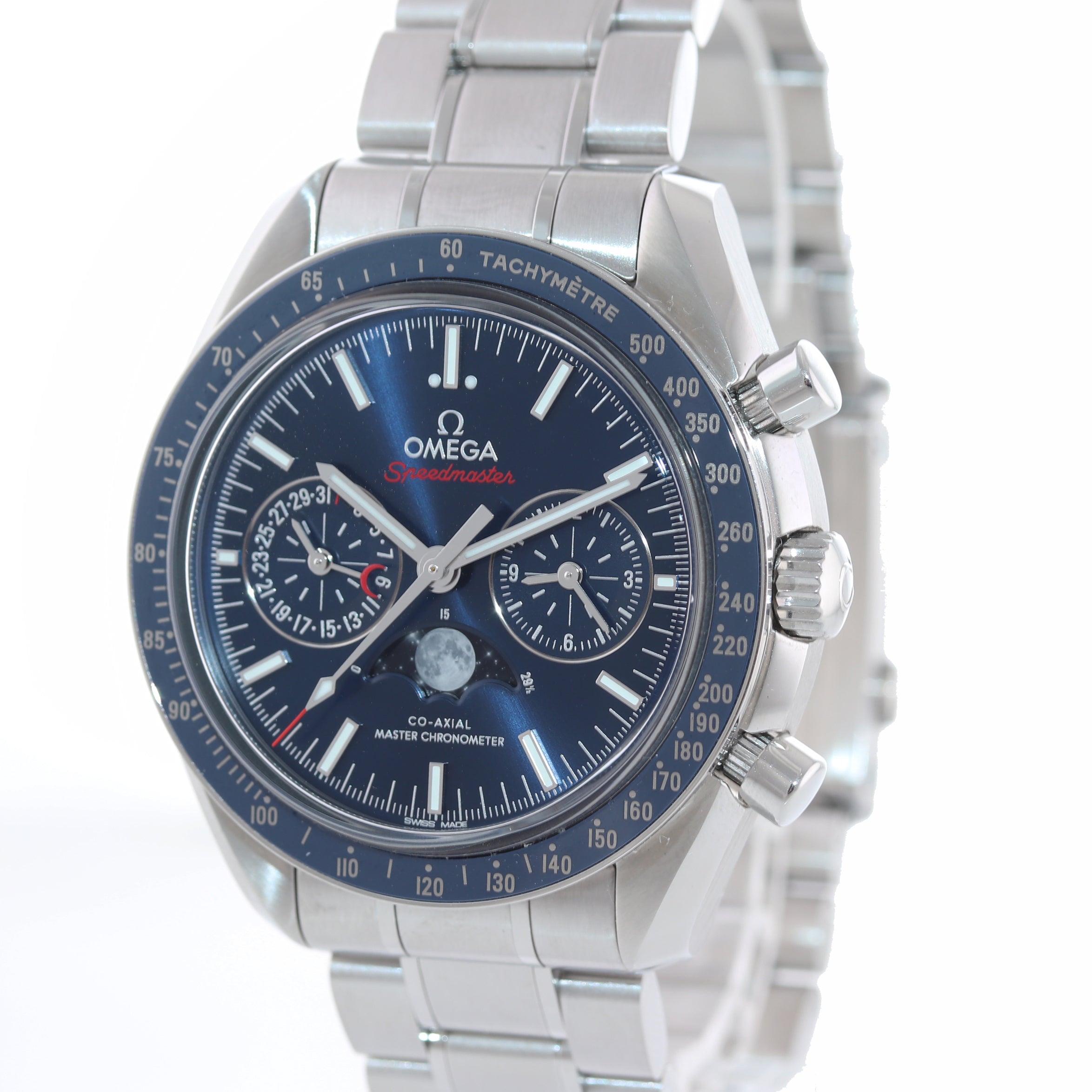 2020 PAPERS Omega Speedmaster Moonphase 304.33.44.52.03.001 Steel Blue Watch