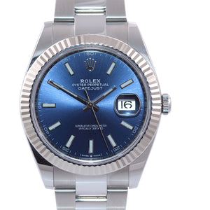 PAPERS NEW Rolex DateJust 41 126334 Blue Stick Steel White Gold Fluted Watch Box