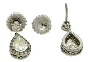 Modern 14K 585 White Gold 3.44ctw Pear Brilliant Diamond Drop Dangle Earrings