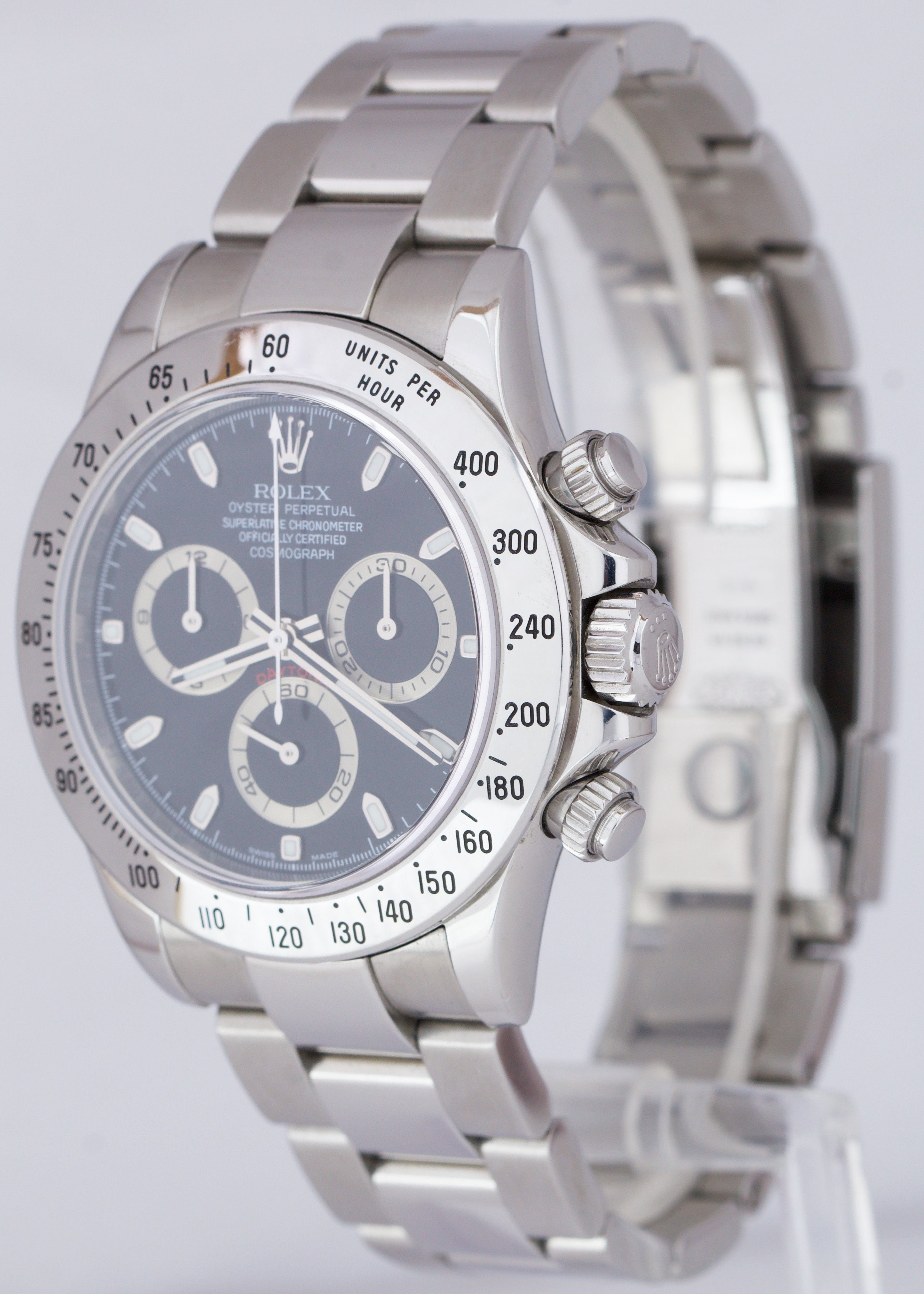 2003 UNPOL. Rolex Daytona Cosmograph Black Stainless Steel 40mm Watch 116520 B+P