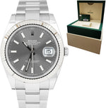2021 Rolex DateJust 41 Rhodium Slate Fluted Stainless Oyster Watch 126334 B+P