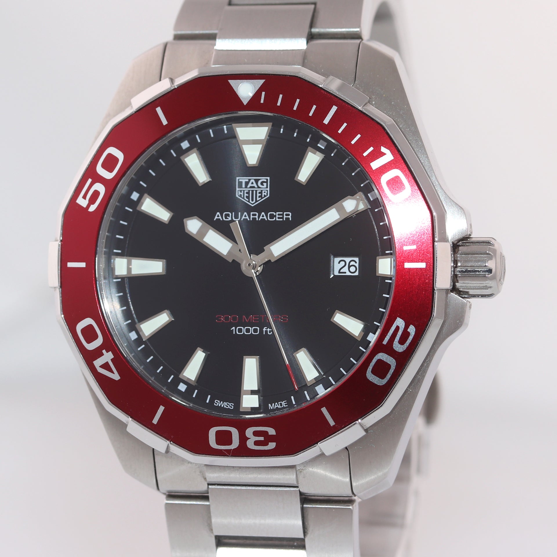 Tag Heuer Aquaracer Diver Black Dial Red Bezel Stainless Steel WAY101B.BA0746