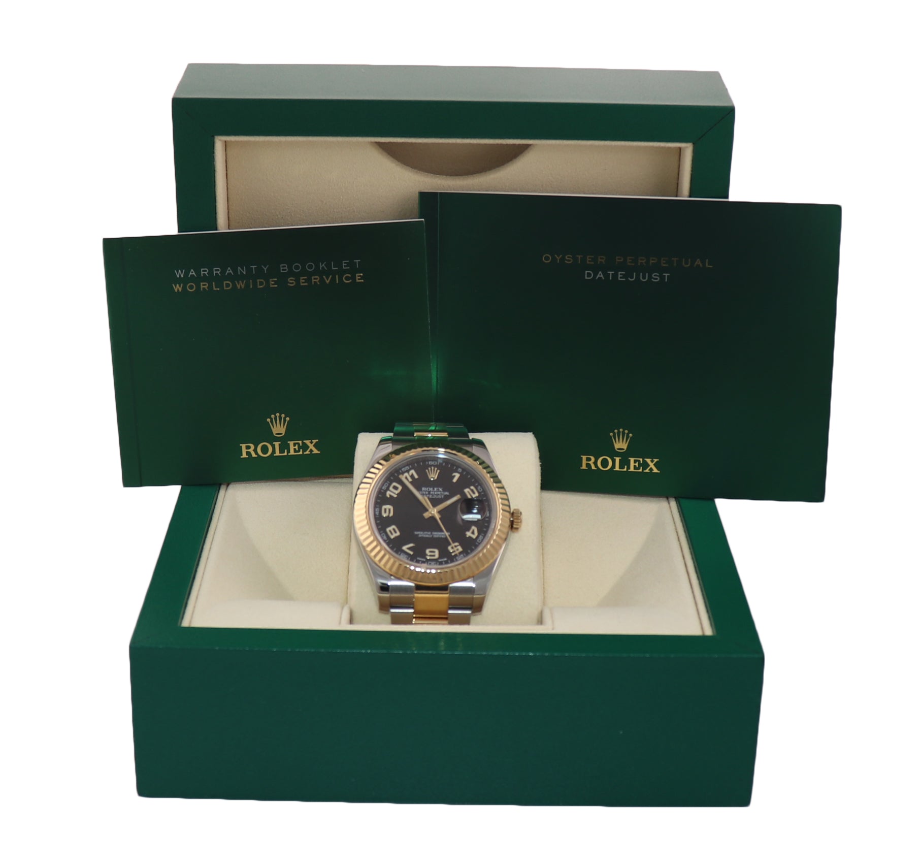 2017 Rolex Datejust II 2 116333 41mm Two-Tone Gold Steel Black Arabic Watch Box