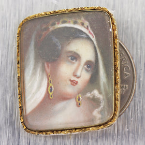 Antique Victorian 10k Yellow Gold French Miniture Hand Painted Enamel Pin