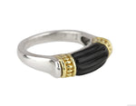 Authentic Lagos Caviar Sterling Silver & 18K Yellow Gold Black Onyx Band Ring