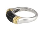 Authentic Lagos Caviar Sterling Silver & 18K Yellow Gold Black Onyx Band Ring