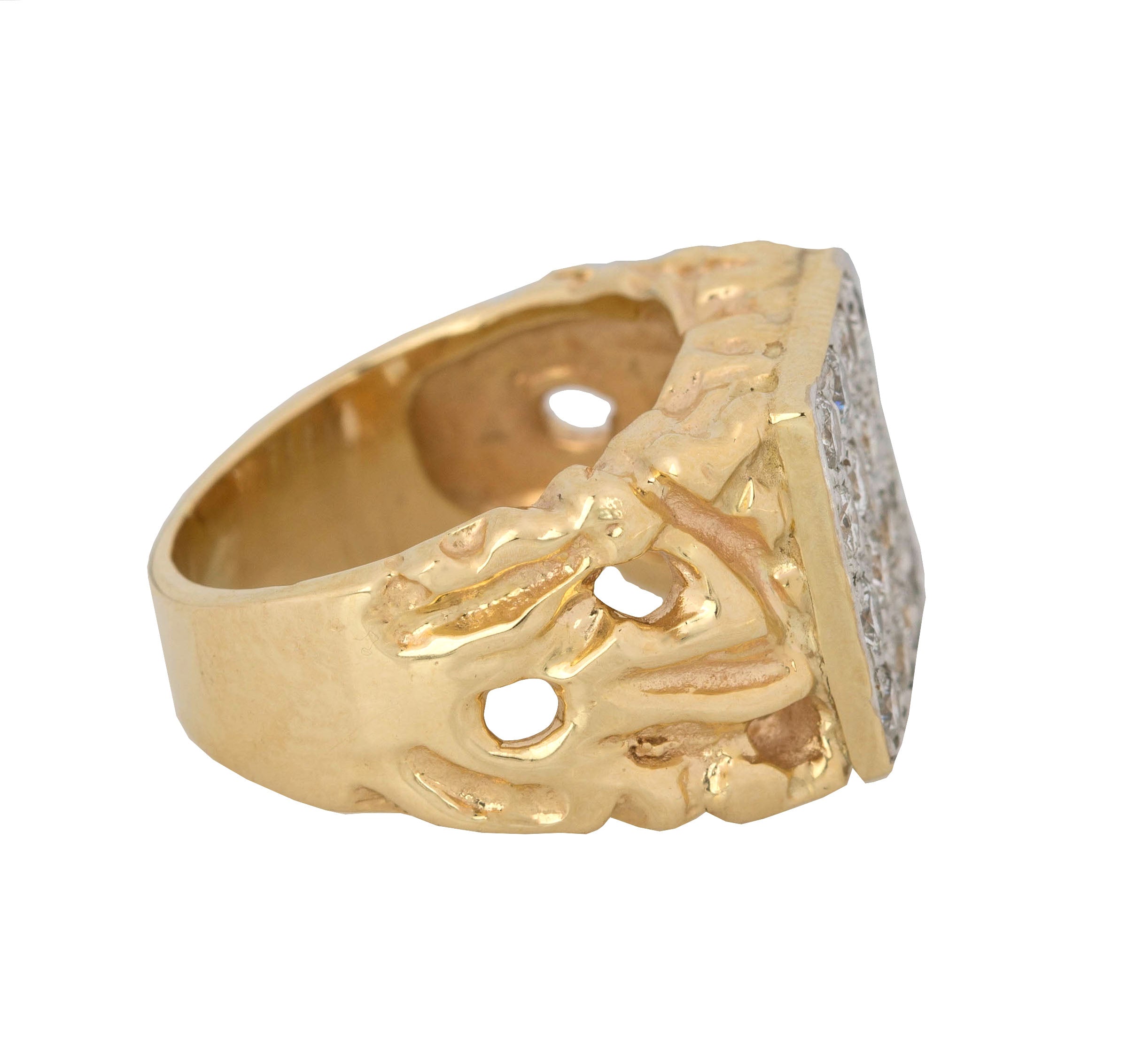 Men's Modern 14K Yellow Gold 1.28ctw Diamond Nugget Style Pinky Band Ring