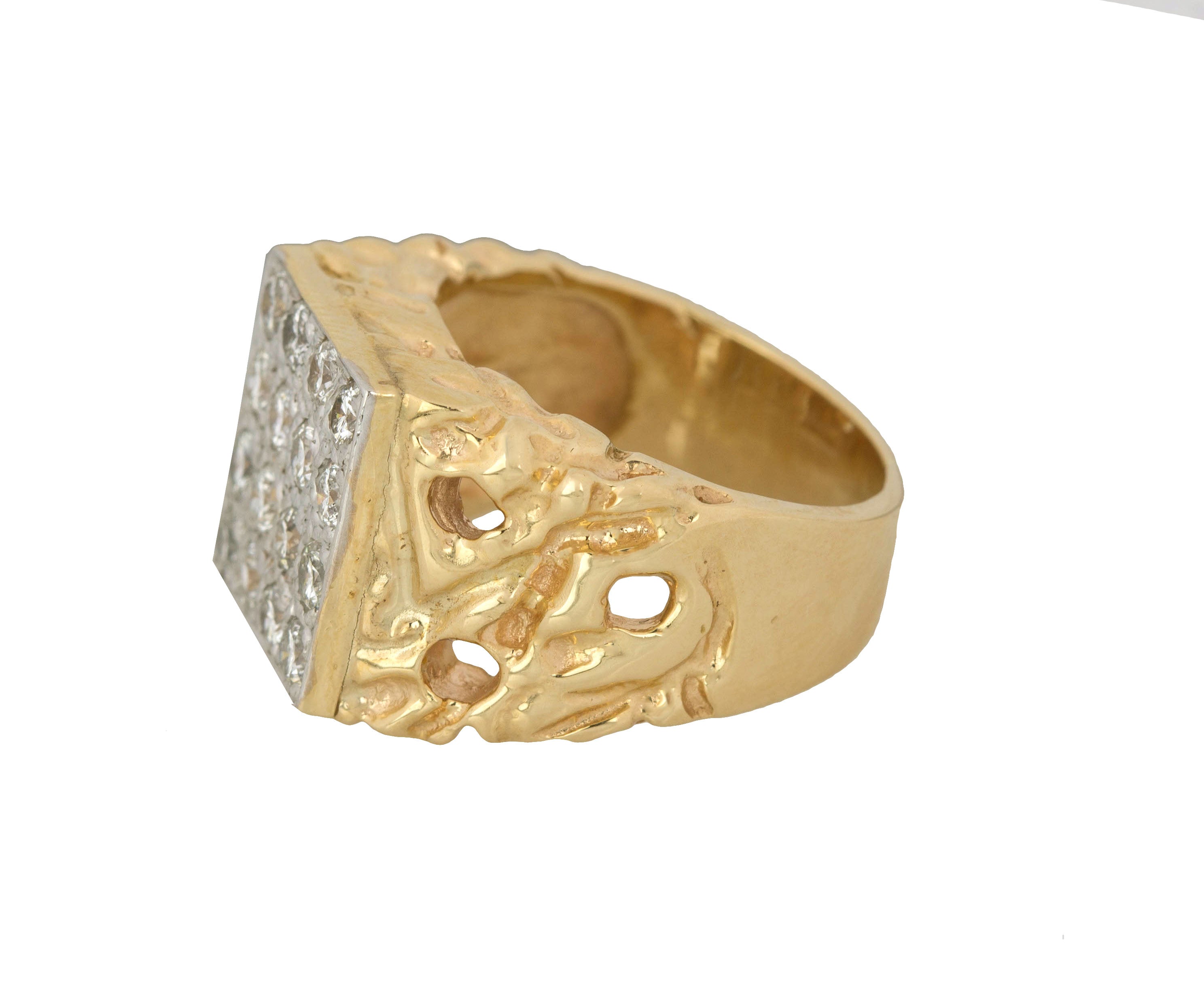 Men's Modern 14K Yellow Gold 1.28ctw Diamond Nugget Style Pinky Band Ring