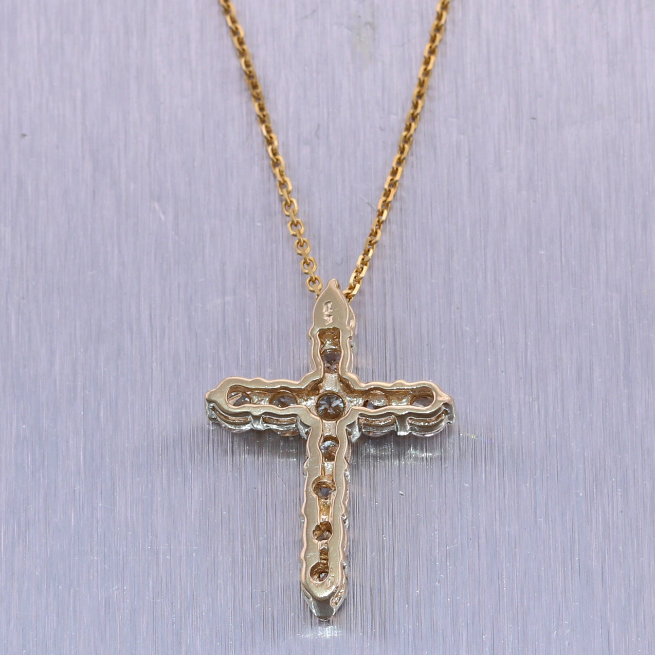 Modern 14k Yellow Gold 1.10ctw Diamond Cross 20" Necklace