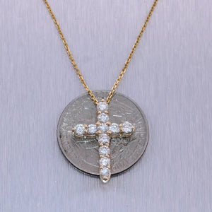 Modern 14k Yellow Gold 1.10ctw Diamond Cross 20" Necklace
