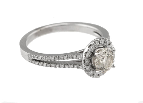 Ladies 14K White Gold 1.02 CT H SI1 Round Brilliant Diamond Halo Engagement Ring